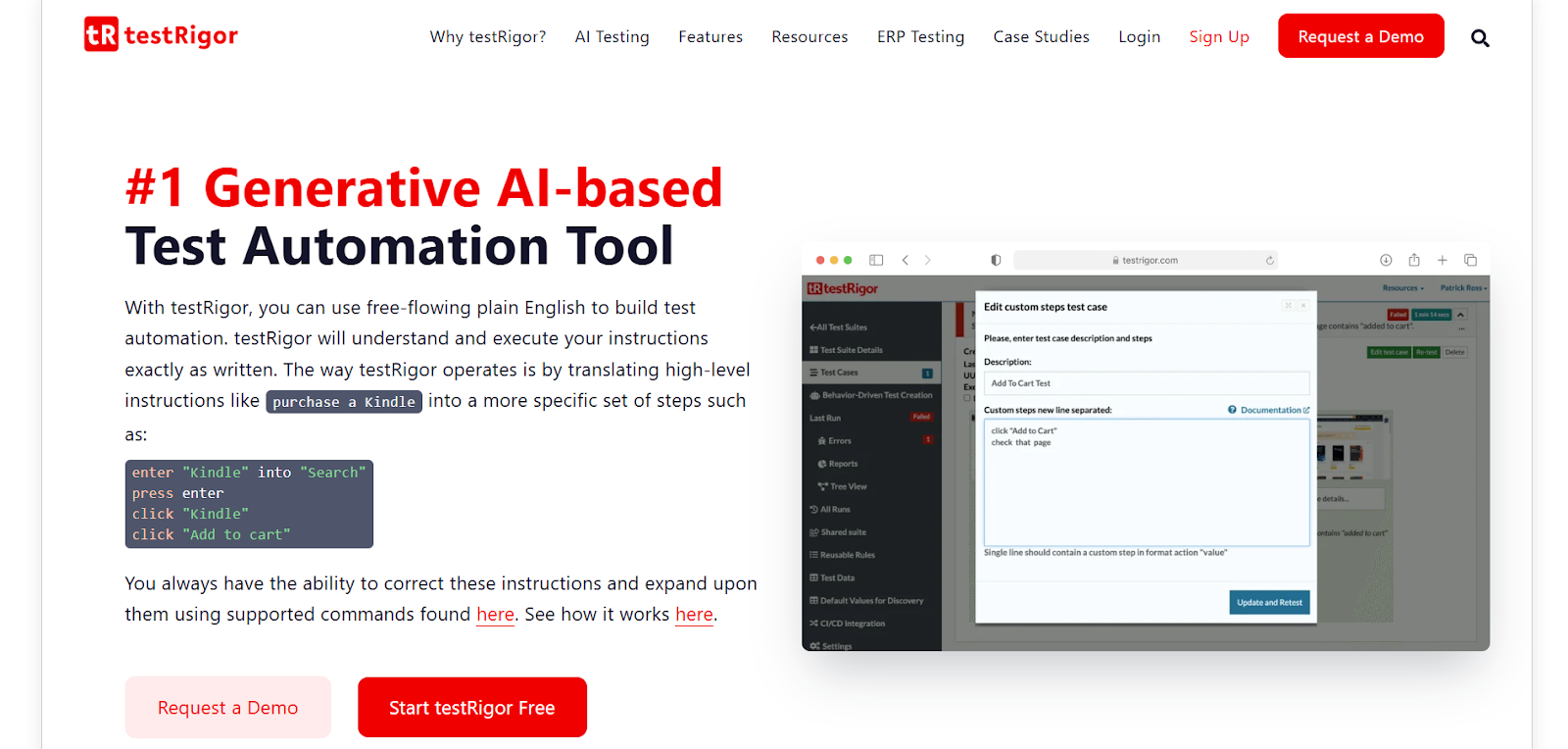 testRigor QA test automation interface