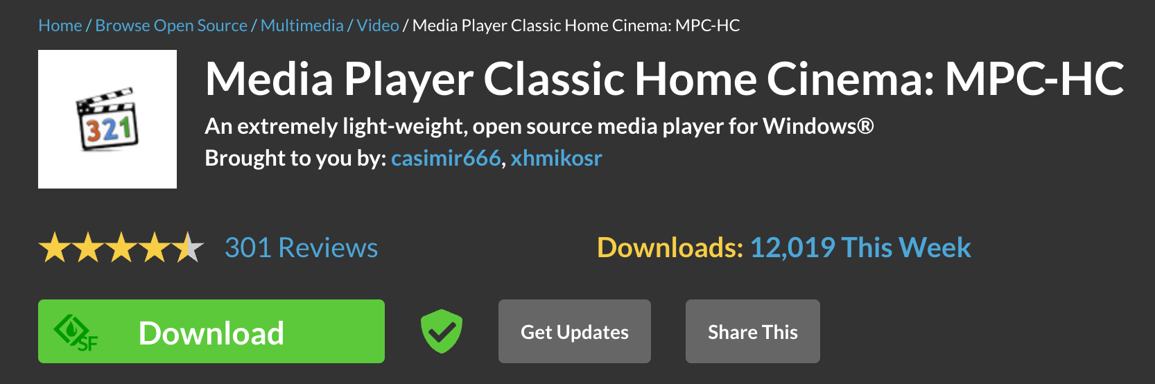 MPC-HC's classic lightweight Windows interface