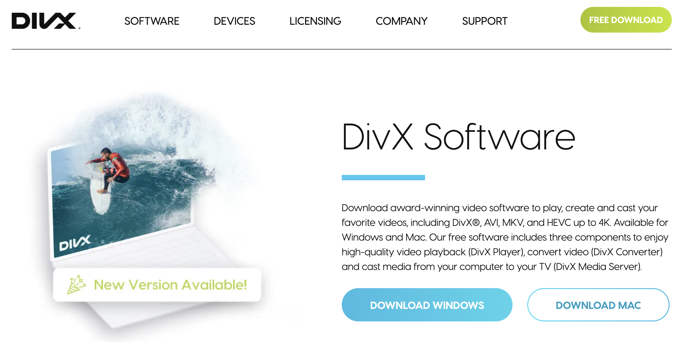 DivX Player playing a high-quality video