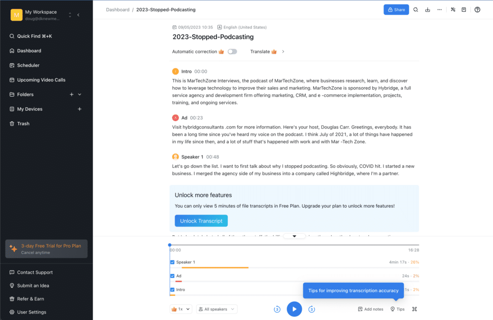 Notta interface