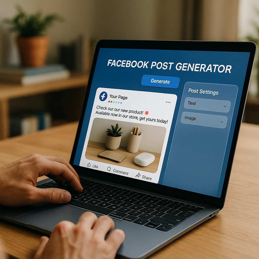 Interface du tableau de bord du générateur de publications Facebook IA