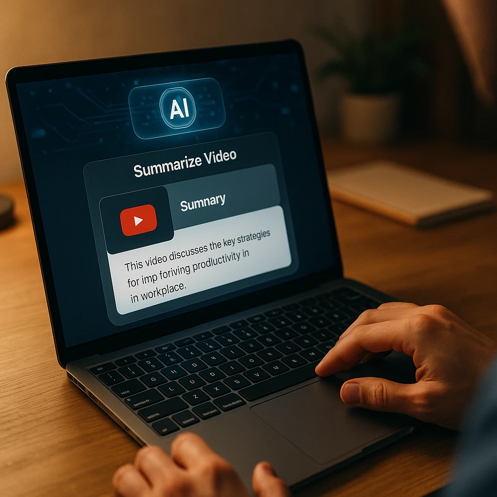 Modern AI interface processing YouTube video into summary