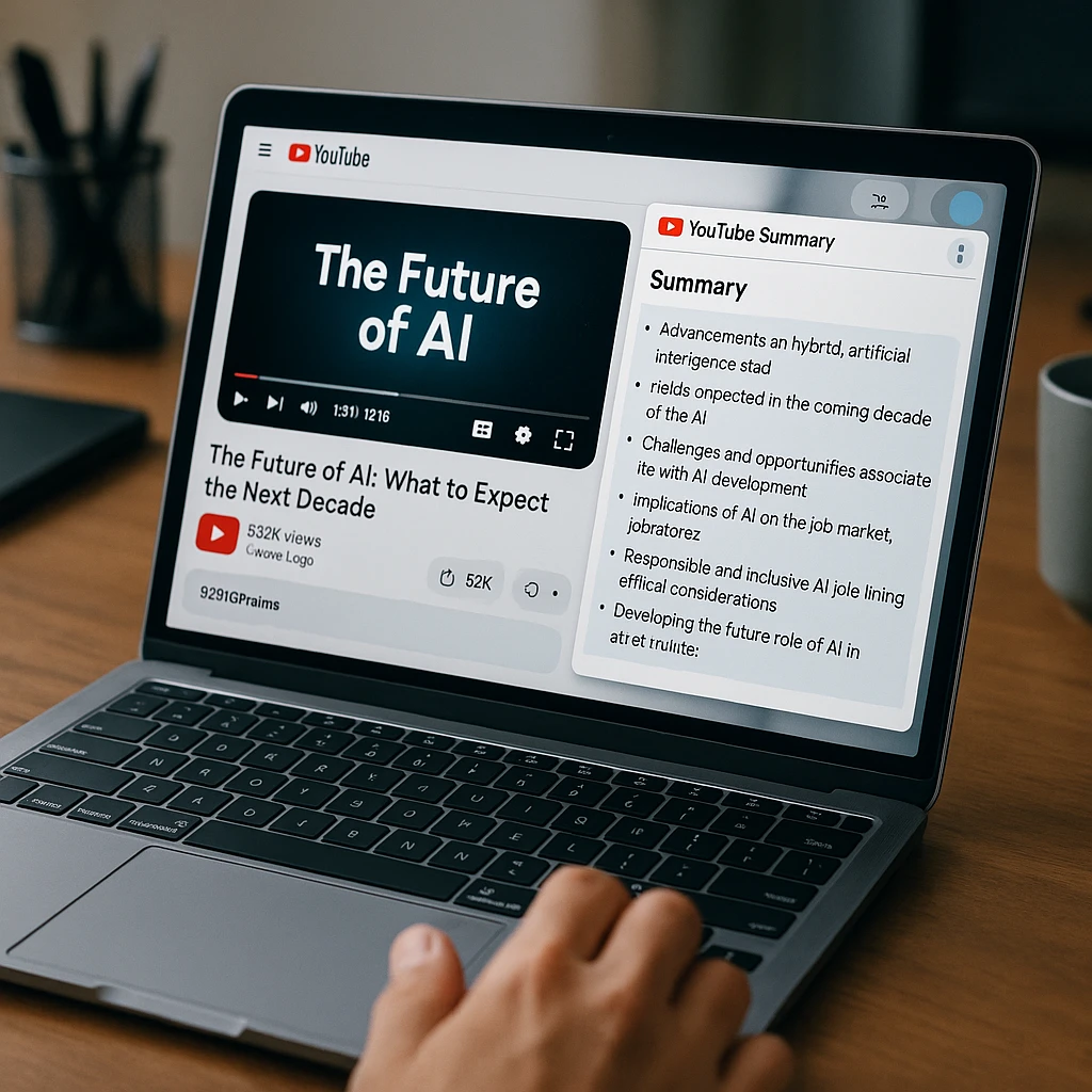 Chrome extension interface showing YouTube summary