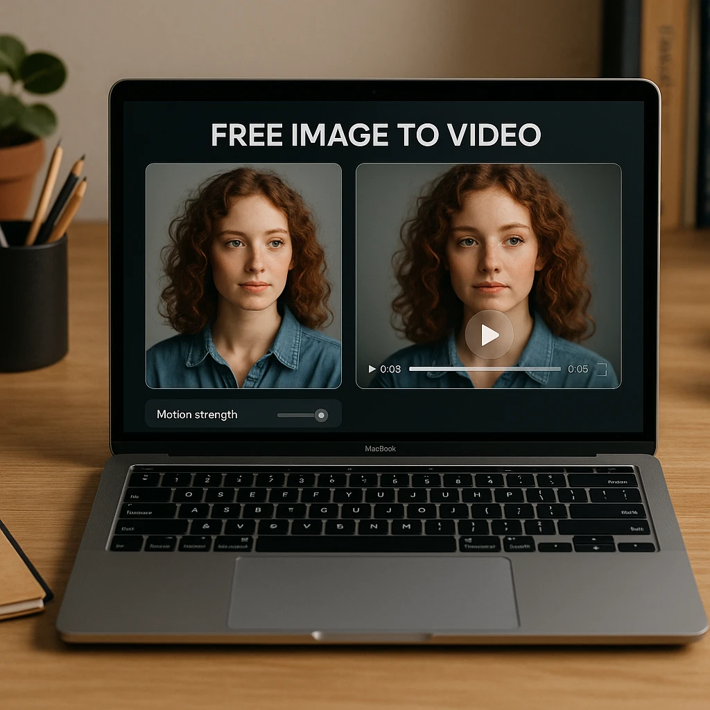 Free image to video AI tool turning a still photo into a short video clip on an editing timeline