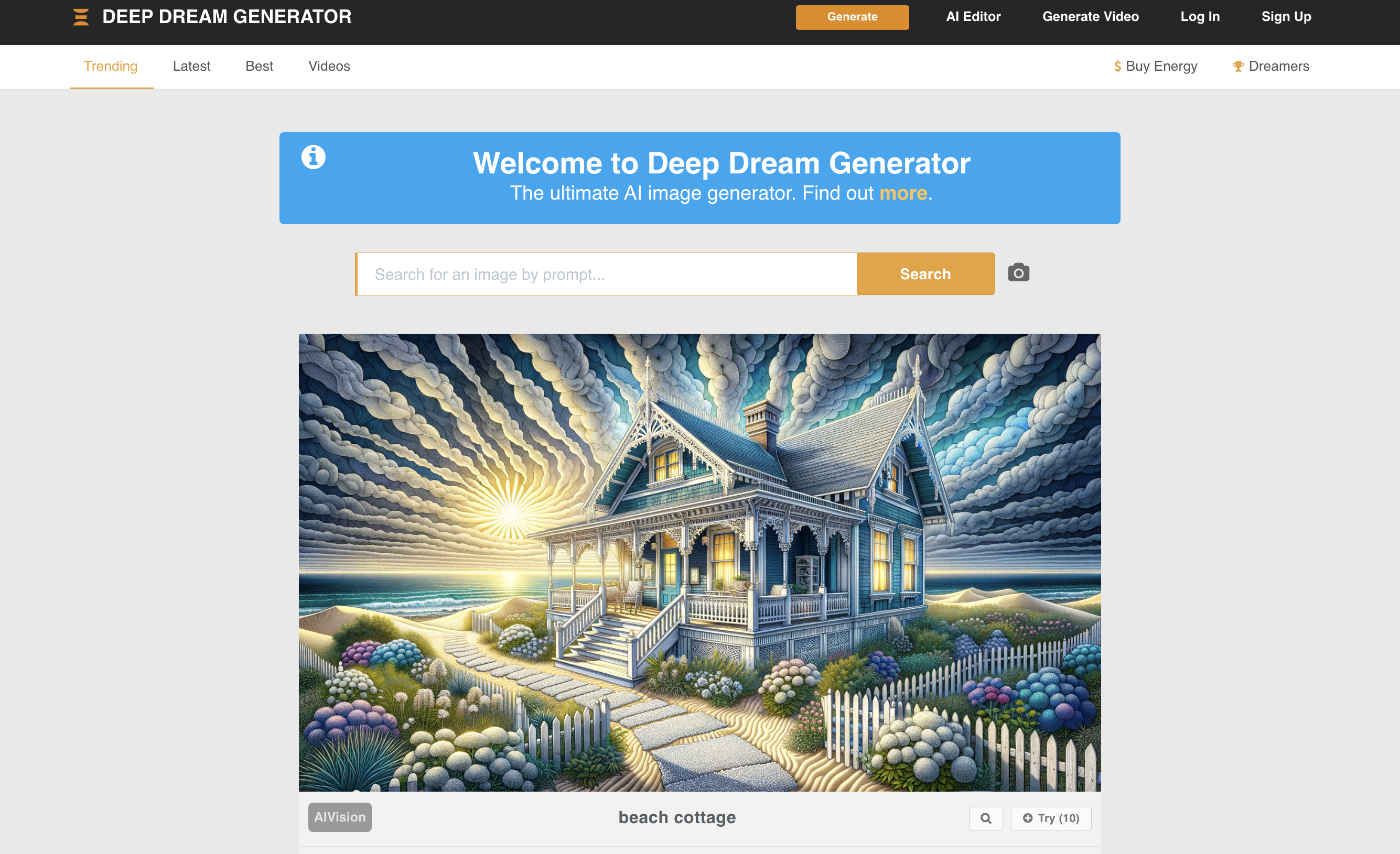Deep Dream Generator neural network psychedelic filter interface
