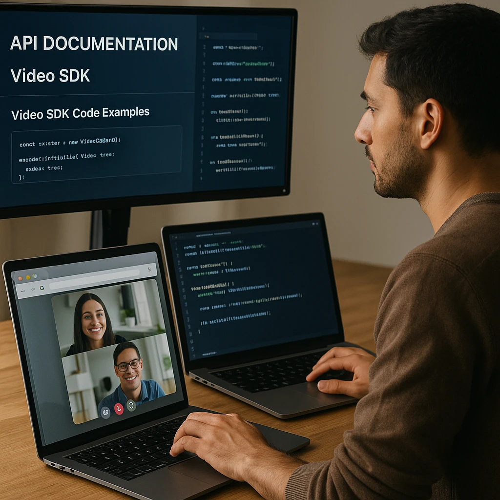 Video conferencing API integration dashboard showing developer tools and customization options
