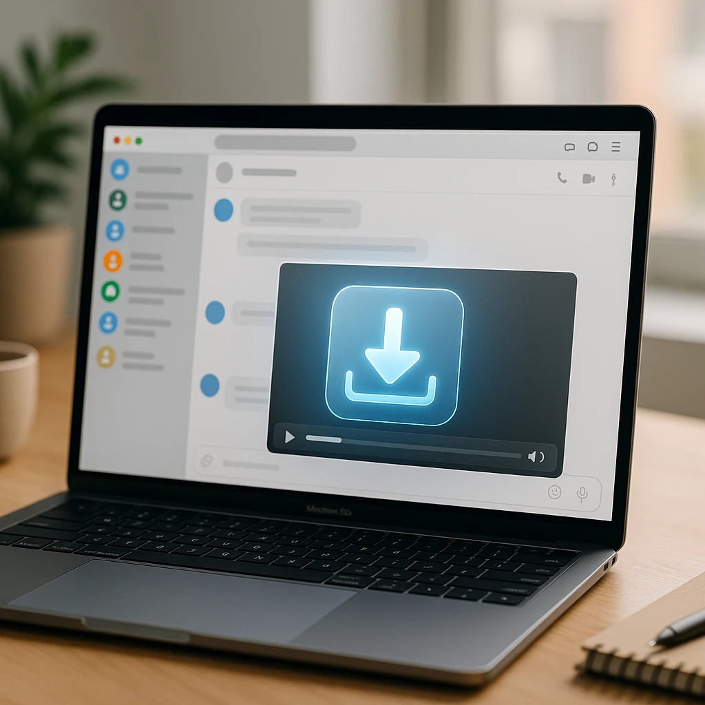 Telegram Web in a browser with a download button added over the video player