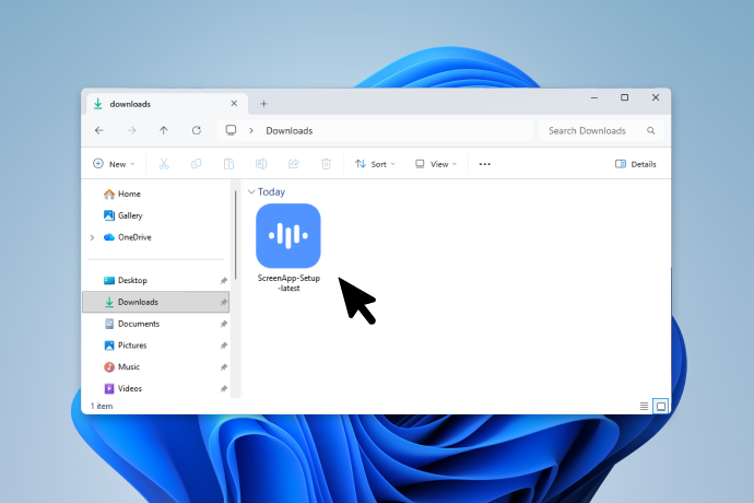 Windows Downloads folder with ScreenApp-Setup-latest.exe